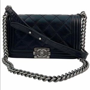 SOLD Chanel black lambskin boy bag old medium